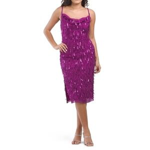 Liv Foster Purple Dress Beaded Sequin Midi Cocktail Party Formal Size 2 NWT